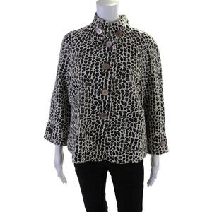 Eccoci Womens White Printed High Neck Button Front Long Sleeve Jacket Size 6